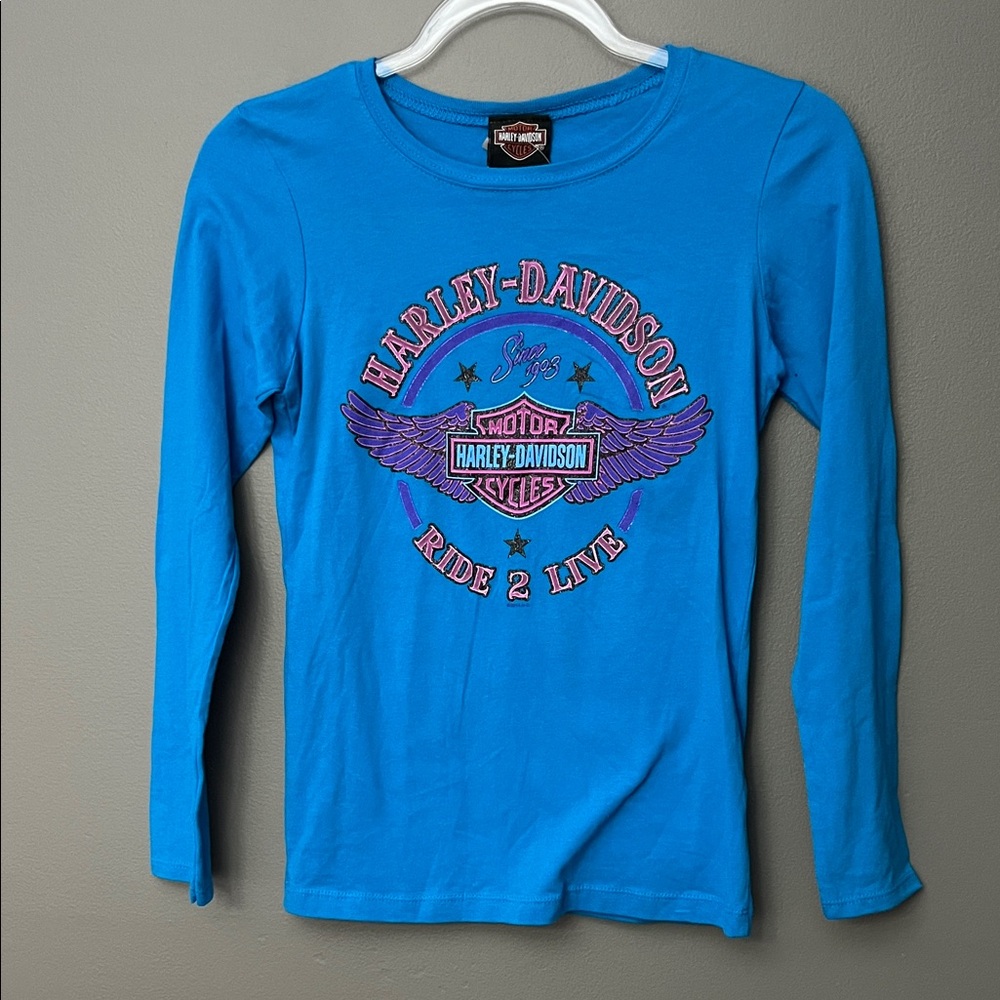 Harley-Davidson Girl’s Vibrant Blue Long Sleeve Tee - Size L(10-12) - NEW